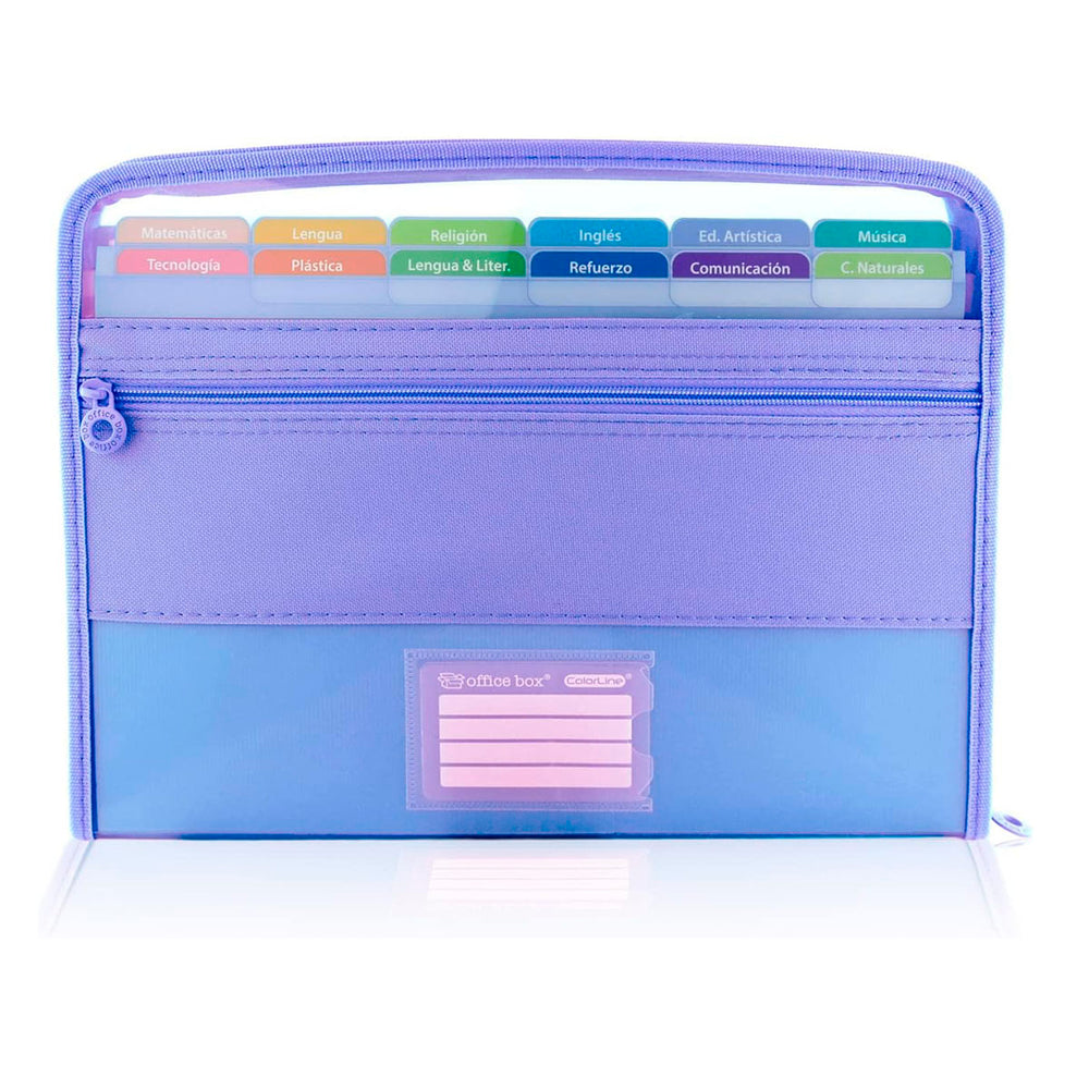 Office Box - Carpeta Clasificadora A4 con 12 Divisores 80 Adhesivos y Bolsillo Frontal