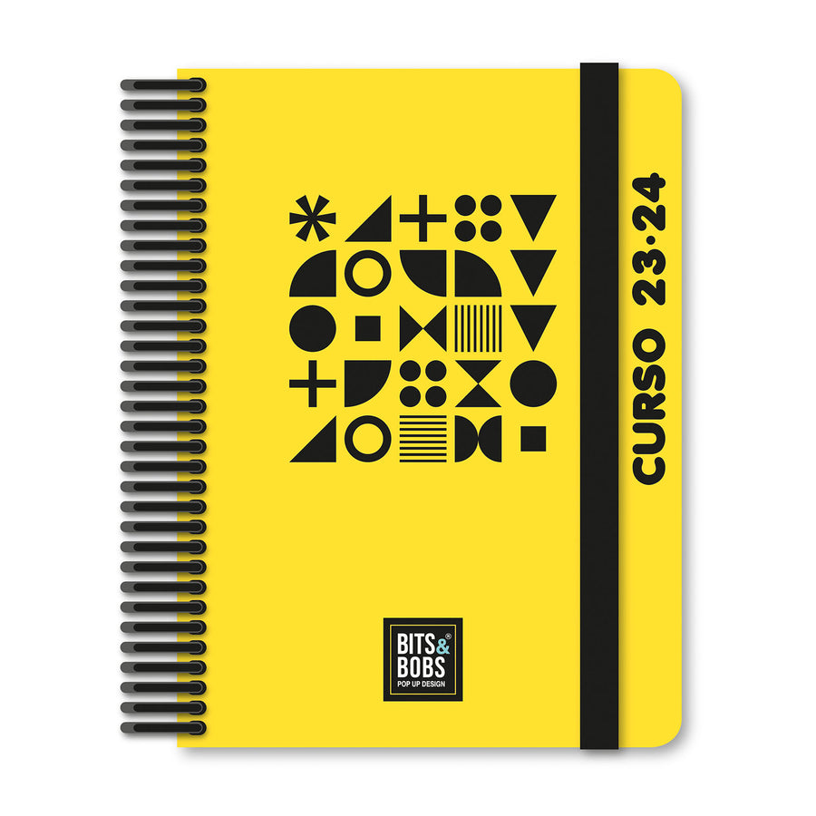 Grafoplás - Agenda Escolar A5 Curso 23-24 2 Días Página. Acabado Soft y Pegatinas. Fluor Amarillo