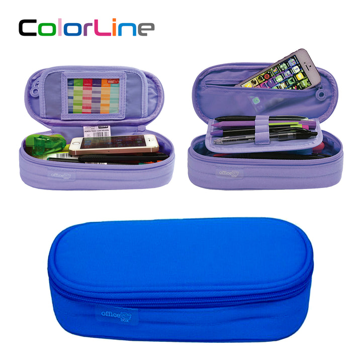 Mega - Estuche Portatodo Escolar Ovalado Multiuso con Solapa. Azul Oscuro