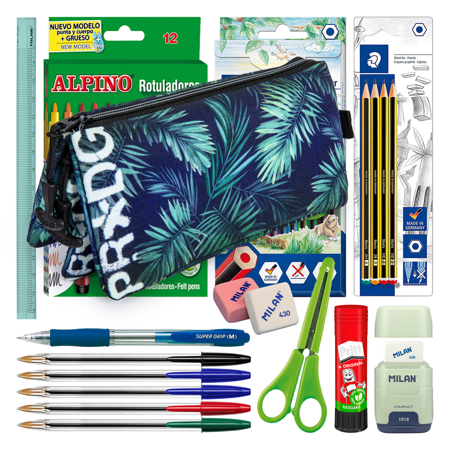 ColePack PRODG - Estuche Triple de 2 Cremalleras con Material Escolar Incluido. Distropic