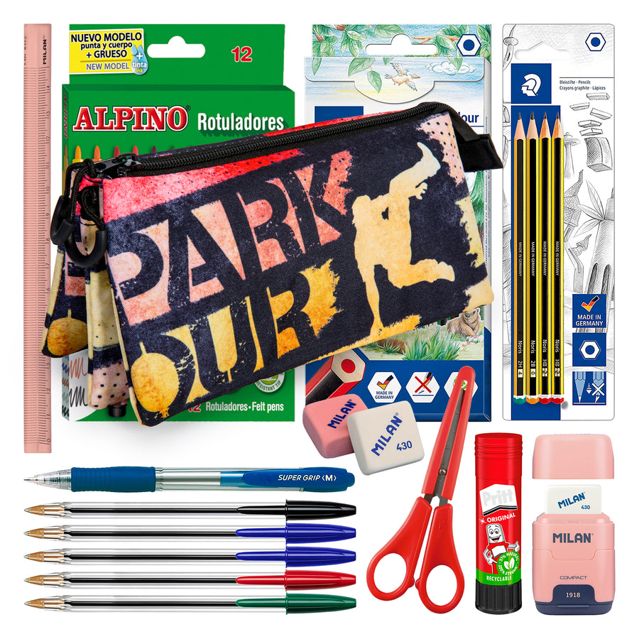 ColePack PRODG - Estuche Triple de 2 Cremalleras con Material Escolar Incluido. Bounce