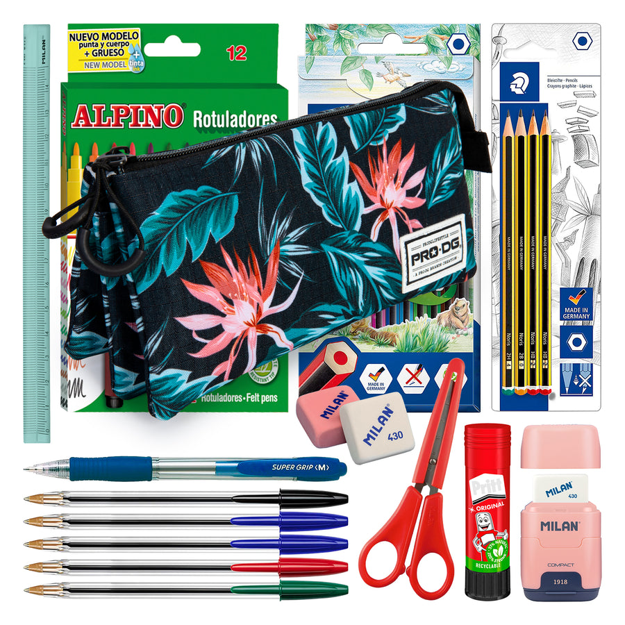 ColePack PRODG - Estuche Triple de 2 Cremalleras con Material Escolar Incluido. Savage