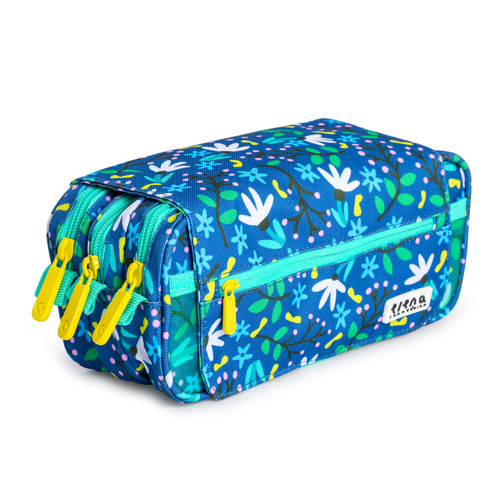 Grafoplás Design - Estuche Portatodo Triple con Solapa para Material Escolar. Blue Garden