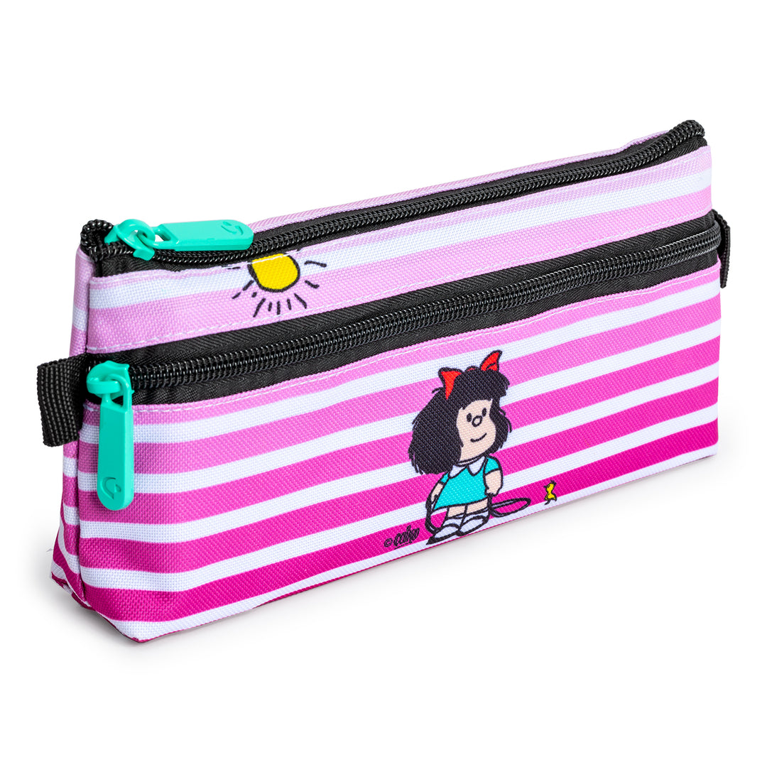 Grafoplás - Estuche Portatodo Plano con 2 Cremalleras de Fácil Apertura. Mafalda Birdie