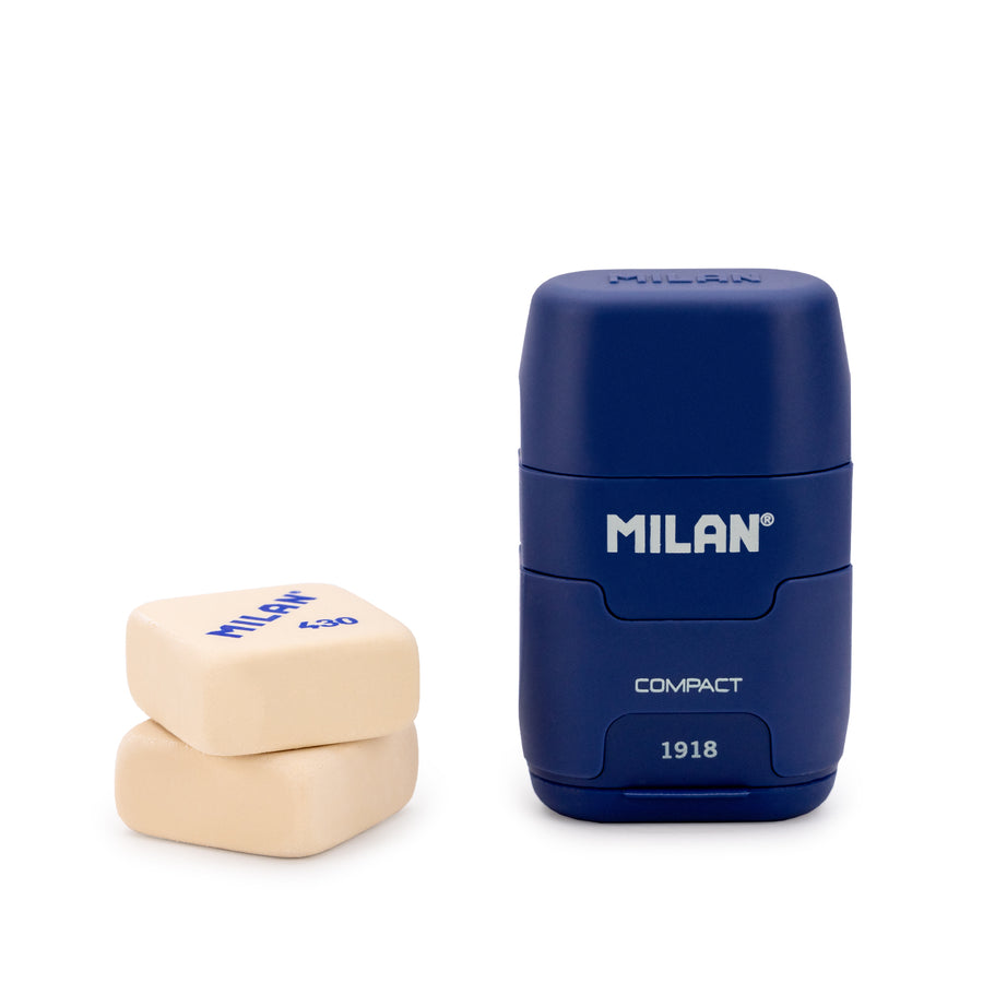 MILAN 1918 - Pack Afilaborras Compact con 2 Gomas de Recambio Incluidas. Azul