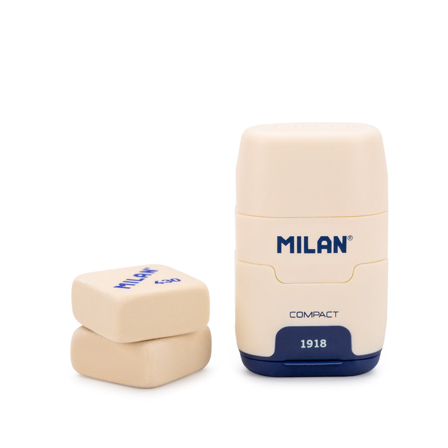 MILAN 1918 - Pack Afilaborras Compact con 2 Gomas de Recambio Incluidas. Blanco