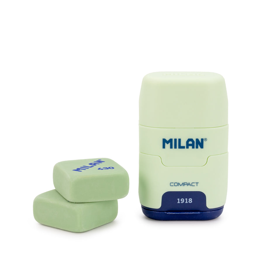 MILAN 1918 - Pack Afilaborras Compact con 2 Gomas de Recambio Incluidas. Verde