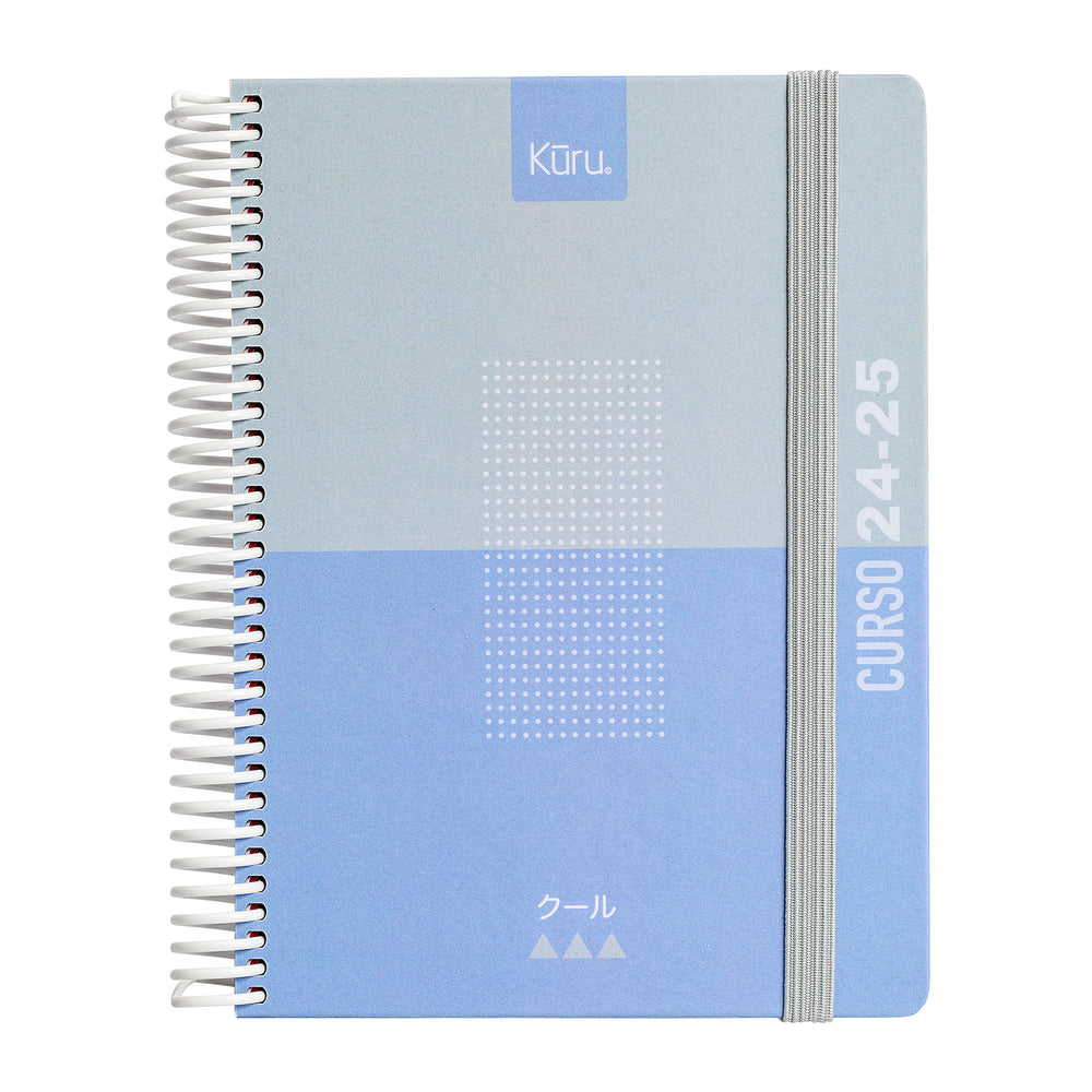 Grafoplás Kuru - Agenda Escolar A5 2DP Curso 24-25 y Estuche Portatodo Triple. Azul