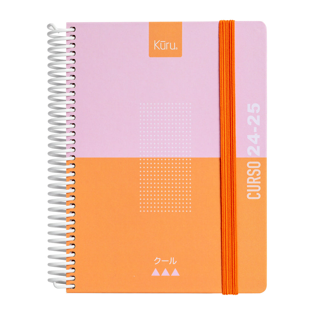 Grafoplás Kuru - Agenda Escolar A5 2DP Curso 24-25 y Estuche Portatodo Triple. Naranja