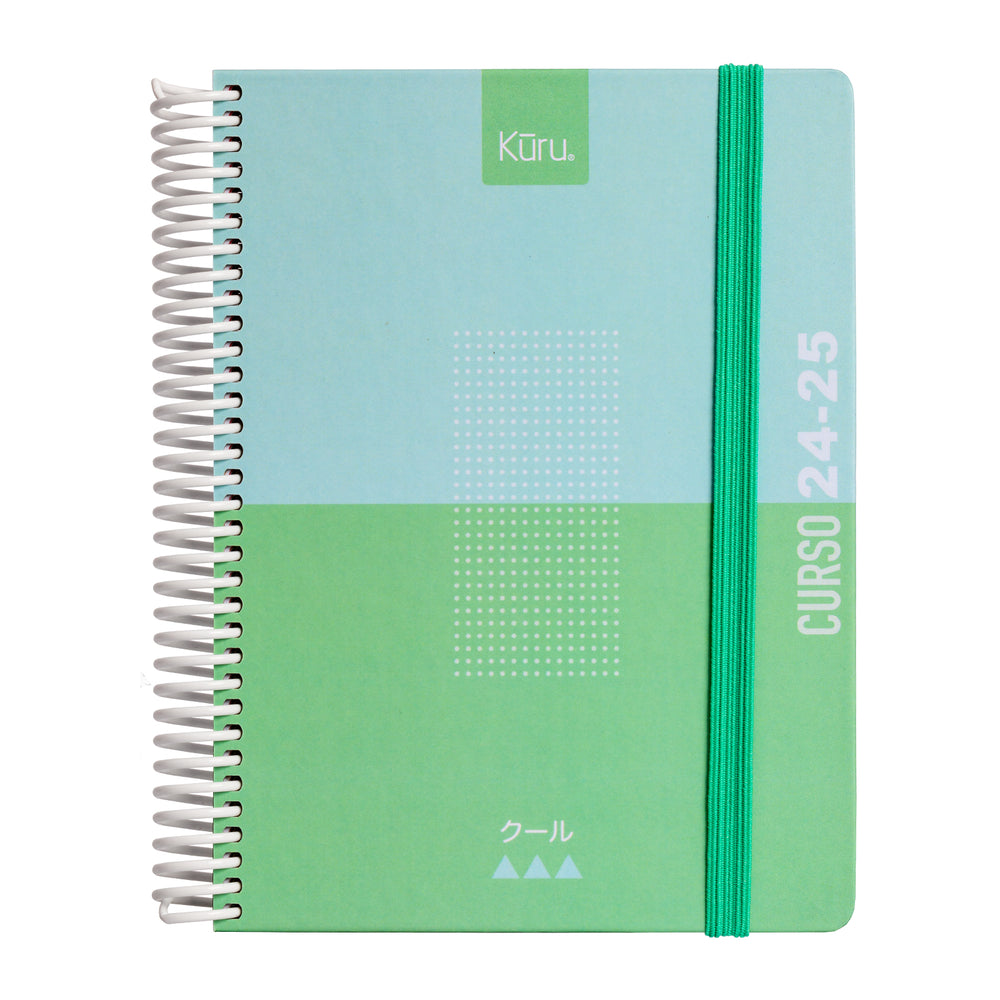 Grafoplás Kuru - Agenda Escolar A5 2DP Curso 24-25 y Estuche Portatodo Triple. Verde