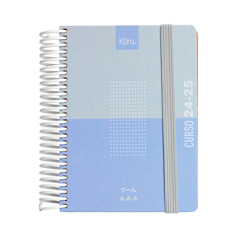 Grafoplás Kuru - Agenda Escolar A6 DP Curso 24-25 y Estuche Portatodo Triple. Azul