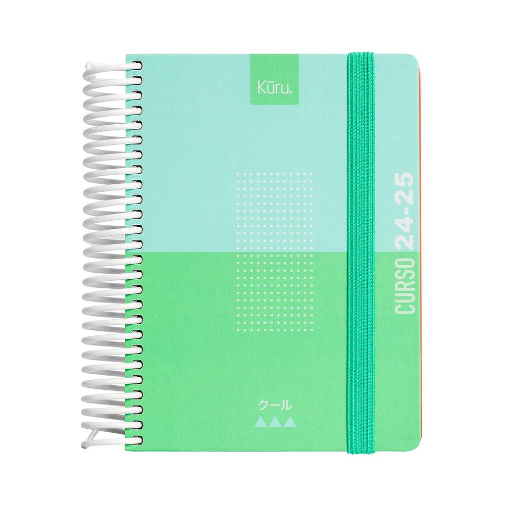 Grafoplás Kuru - Agenda Escolar A6 DP Curso 24-25 y Estuche Portatodo Triple. Verde