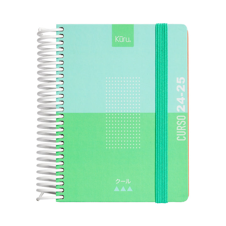 Grafoplás Kuru - Agenda Escolar A6 DP Curso 24-25 y Estuche Portatodo Triple. Verde
