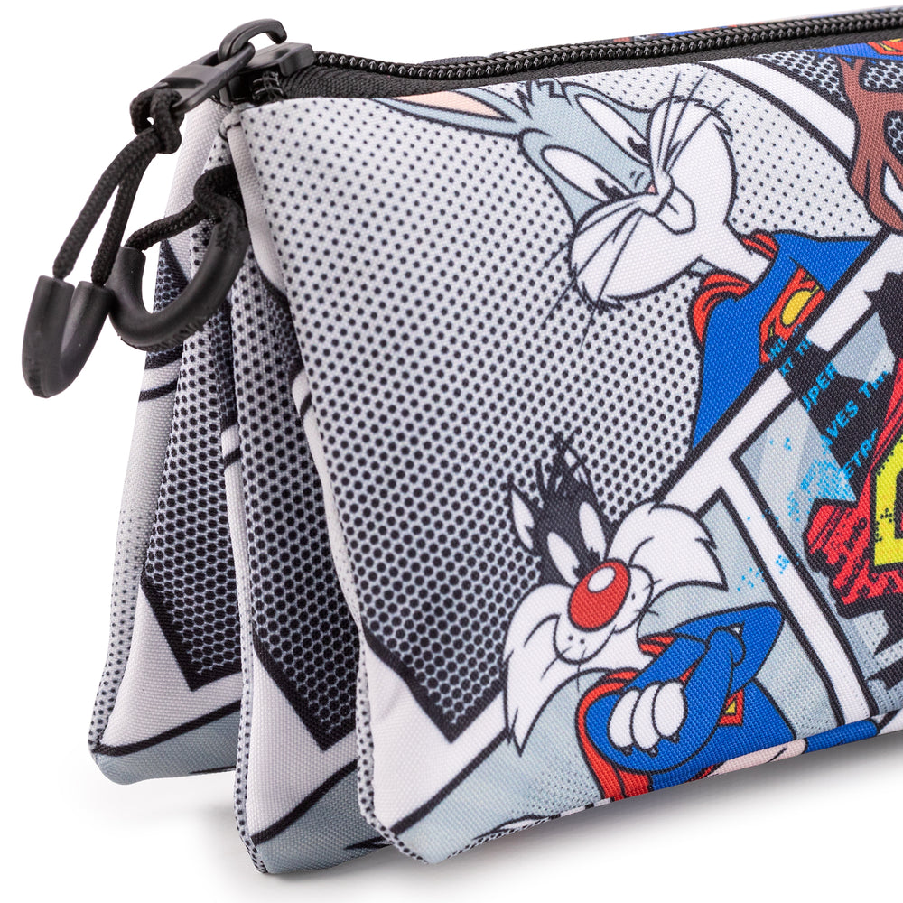 Looney Tunes - Estuche Escolar Triple Portatodo con 2 Cremalleras. Super Tunes