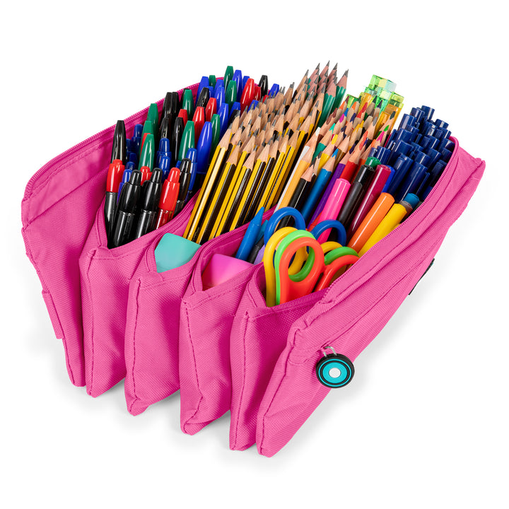ColePack Eco36 - Estuche Cuadruple de 4 Cremalleras con Material Escolar Incluido. Fucsia