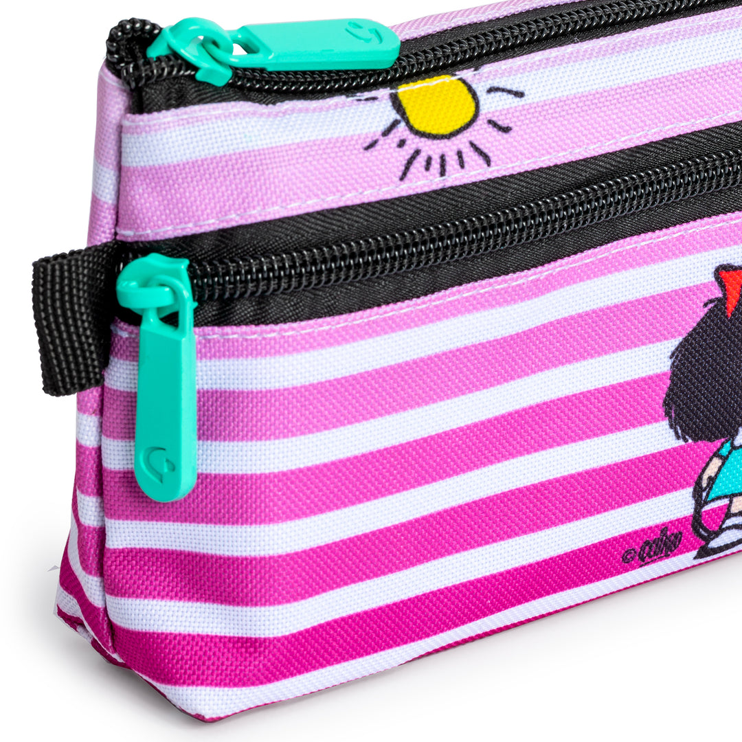Grafoplás - Estuche Portatodo Plano con 2 Cremalleras de Fácil Apertura. Mafalda Birdie