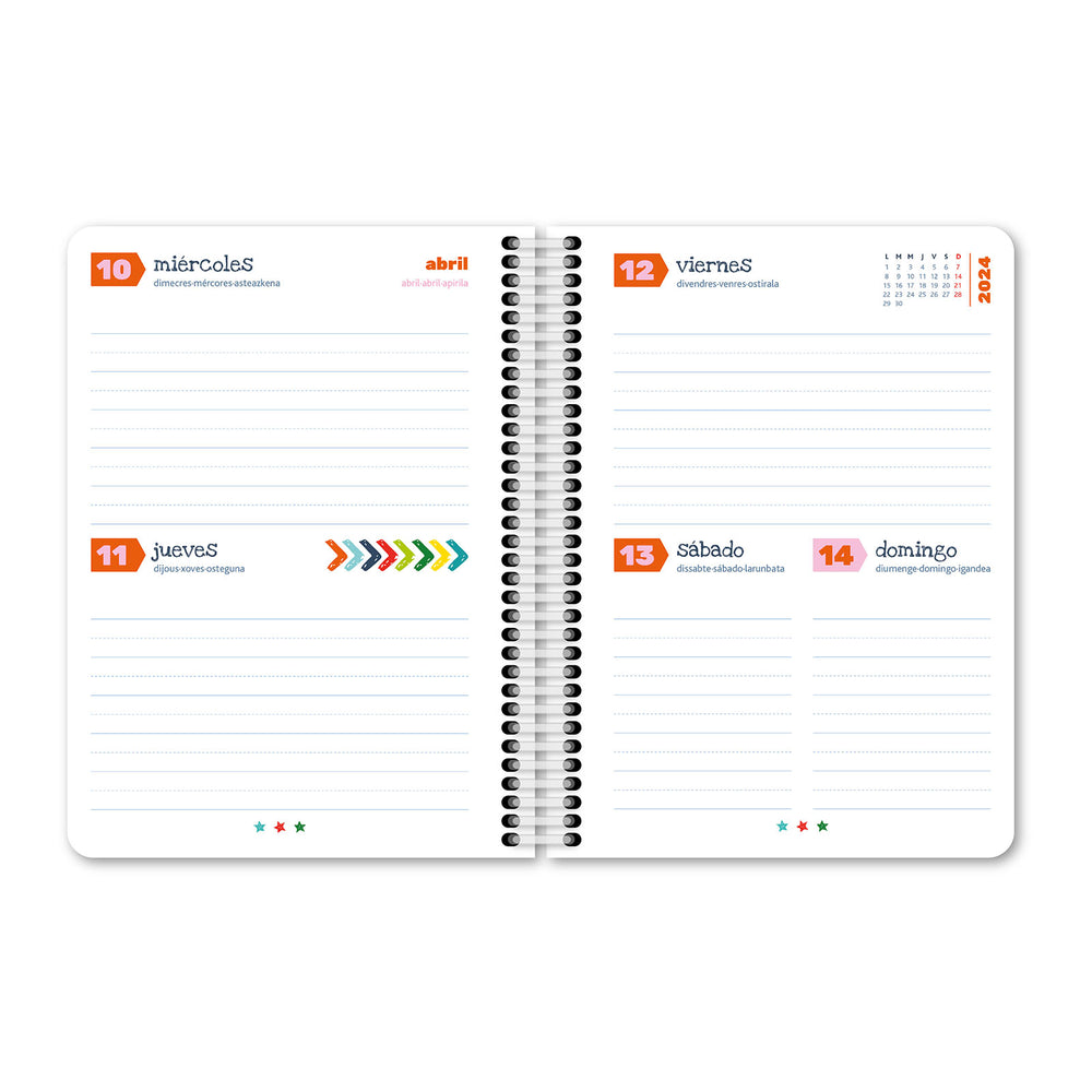 Grafoplás - Agenda Escolar A5 Curso 23-24 2 Días Página. Acabado Soft y Pegatinas. Alliens