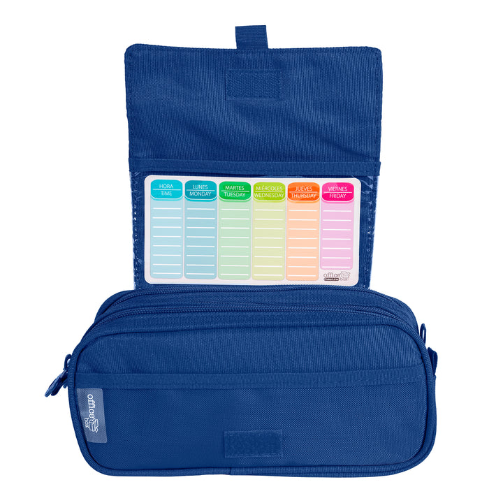 ColePack Pro - Estuche Triple de 3 Cremalleras con Material Escolar Incluido. Azul Oscuro