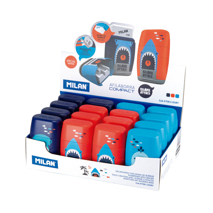 MILAN Shark Attack -  Pack Afilaborras Compact con 2 Gomas de Recambio. Rojo