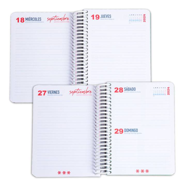 Grafoplás Kuru - Agenda Escolar A6 DP Curso 24-25 y Estuche Portatodo Triple. Turquesa