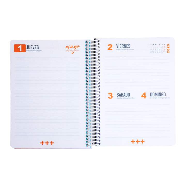 Grafoplás Kuru - Agenda Escolar A5 2DP Curso 24-25 y Estuche Portatodo Triple. Naranja