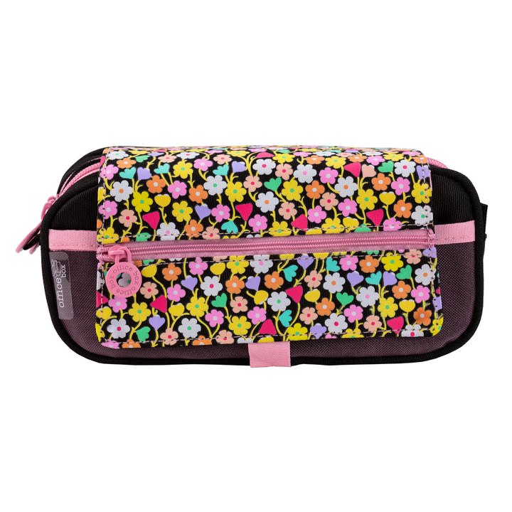 Estuche Portatodo Triple con Tres Cremalleras para Material Escolar o Neceser. Flowers