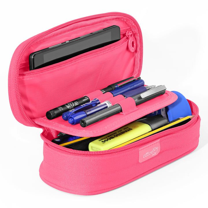 Mega - Estuche Portatodo Escolar Ovalado Multiuso con Solapa. Fucsia