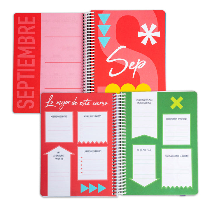 Grafoplás Kuru - Agenda Escolar A5 2DP Curso 24-25 y Estuche Portatodo Triple. Verde