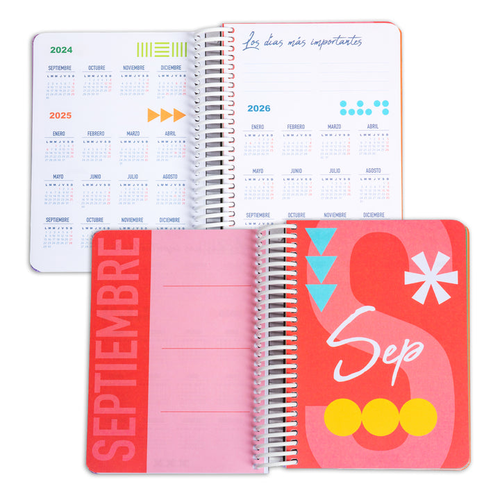 Grafoplás Kuru - Agenda Escolar A6 DP Curso 24-25 y Estuche Portatodo Triple. Rosa