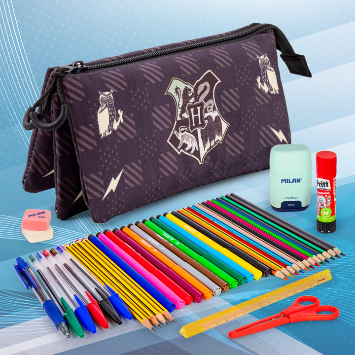 HARRY POTTER - Estuche Escolar Triple Portatodo con 2 Cremalleras. Hogwarts