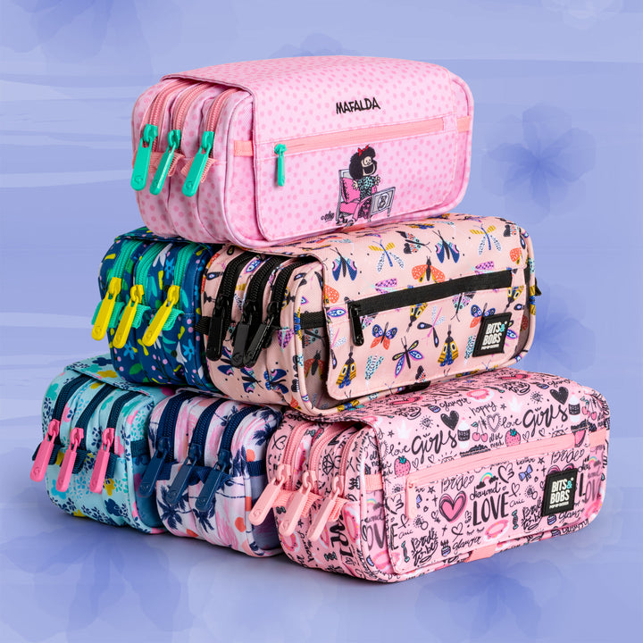 Grafoplás Design - Estuche Portatodo Triple con Solapa para Material Escolar. Blue Garden