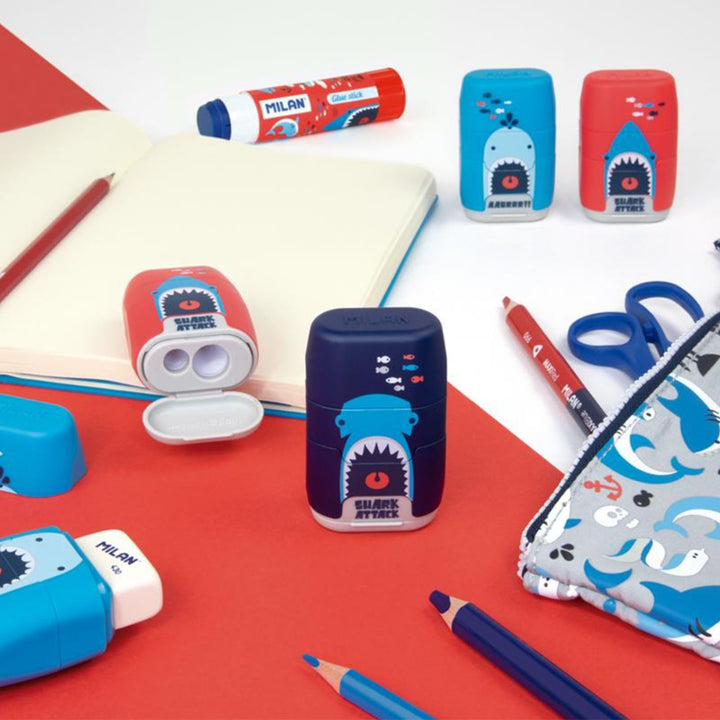 MILAN Shark Attack -  Pack Afilaborras Compact con 2 Gomas de Recambio. Rojo