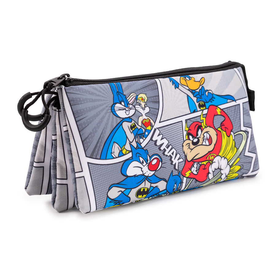 Looney Tunes - Estuche Escolar Triple Portatodo con 2 Cremalleras. Batman Comic