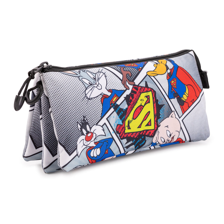Looney Tunes - Estuche Escolar Triple Portatodo con 2 Cremalleras. Super Tunes