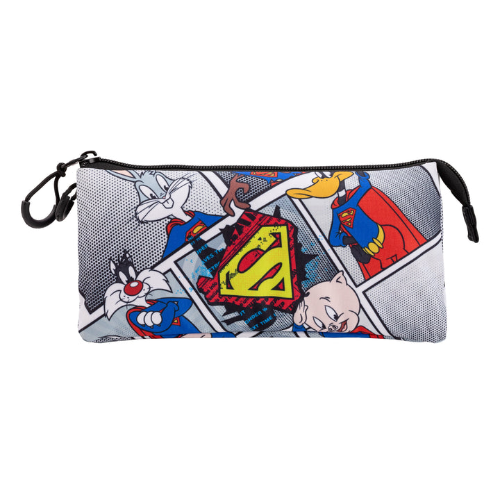 Looney Tunes - Estuche Escolar Triple Portatodo con 2 Cremalleras. Super Tunes