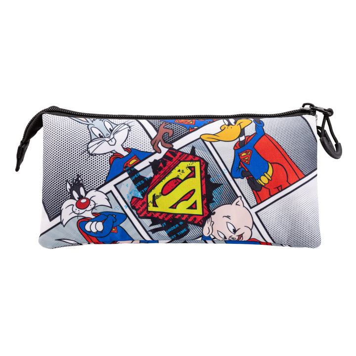 Looney Tunes - Estuche Escolar Triple Portatodo con 2 Cremalleras. Super Tunes