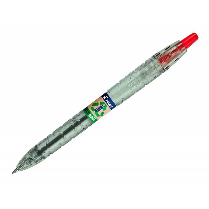 PILOT Ecoball - Bolígrafo Retráctil con Tinta Aceite. Fabricación 86% Plástico Reciclado. Rojo