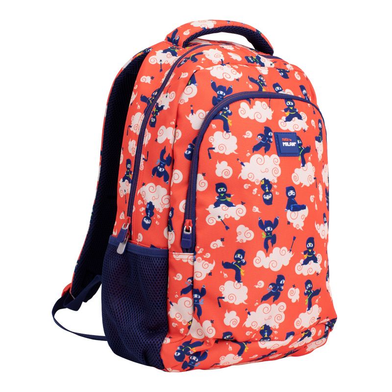 MILAN NINJUTSU - Mochila Escolar 2 Cremalleras con Divisor para Portátil. Capacidad 21L. Rojo