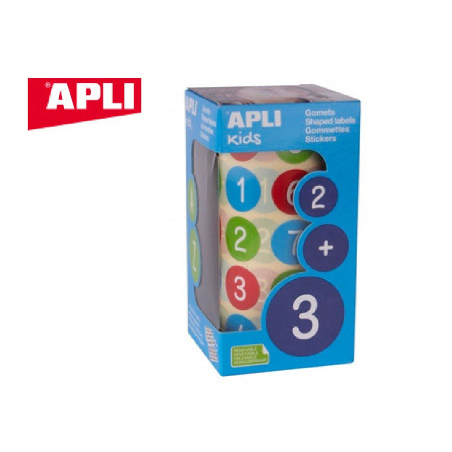 APLI - Gomets Apli Autoadhesivo Redondo Numeros 20 mm Diametro Multicolor Rollo de 900 Unidades