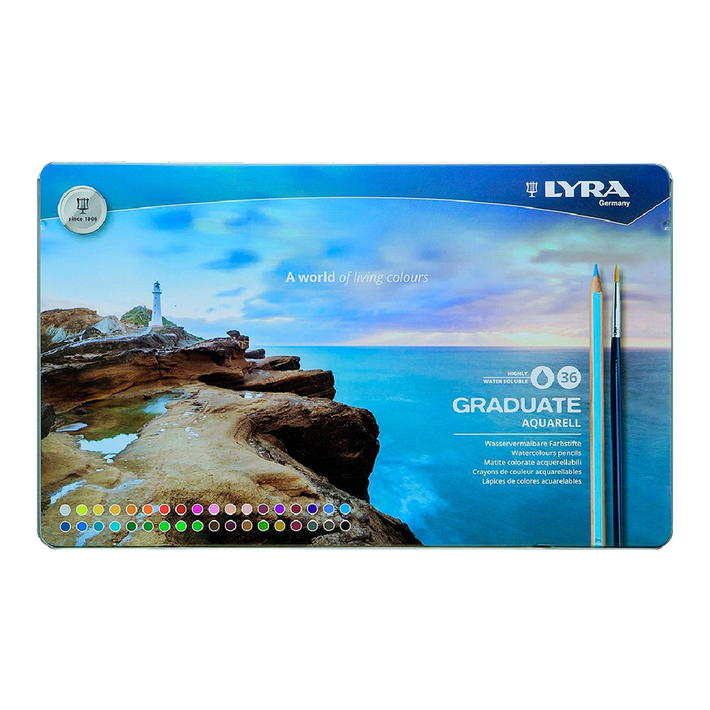 LYRA - Lapices de Colores Lyra Graduate Aquarell Caja Metalica de 36 Colores Surtidos + Pincel