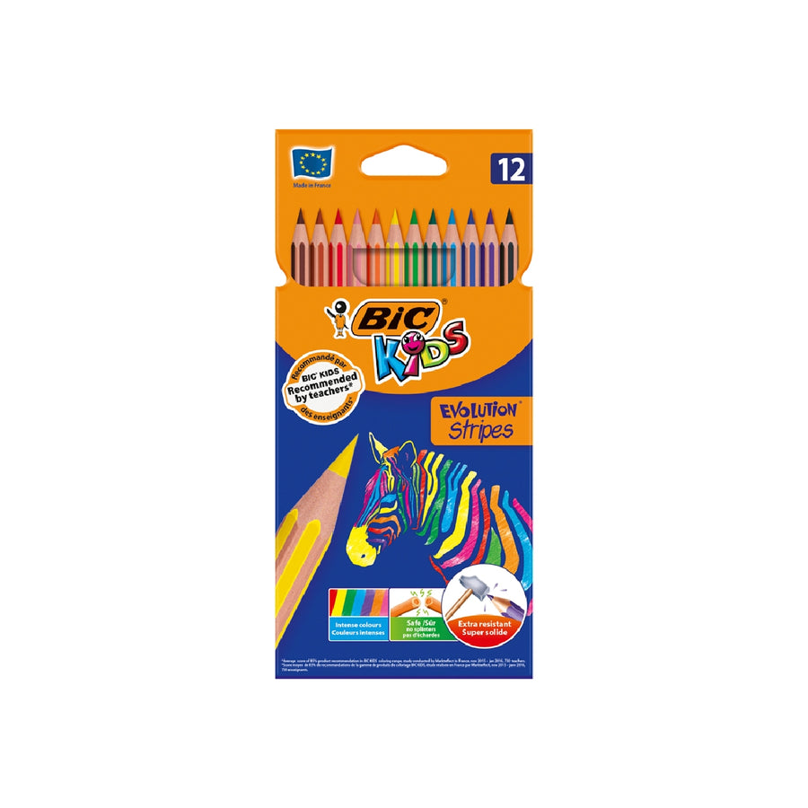 MADERA - Lapices de Colores Bic Evolution Stripes Caja de 12 Colores Surtidos