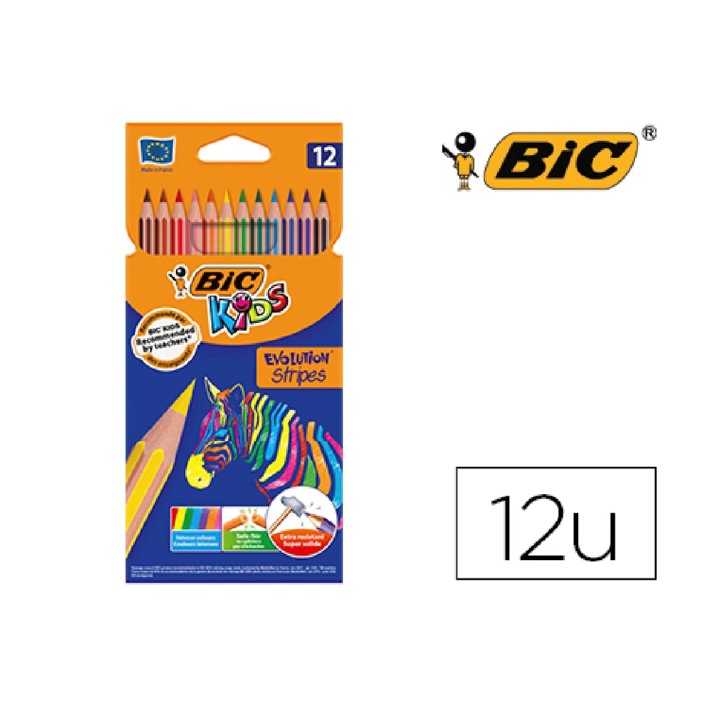 MADERA - Lapices de Colores Bic Evolution Stripes Caja de 12 Colores Surtidos