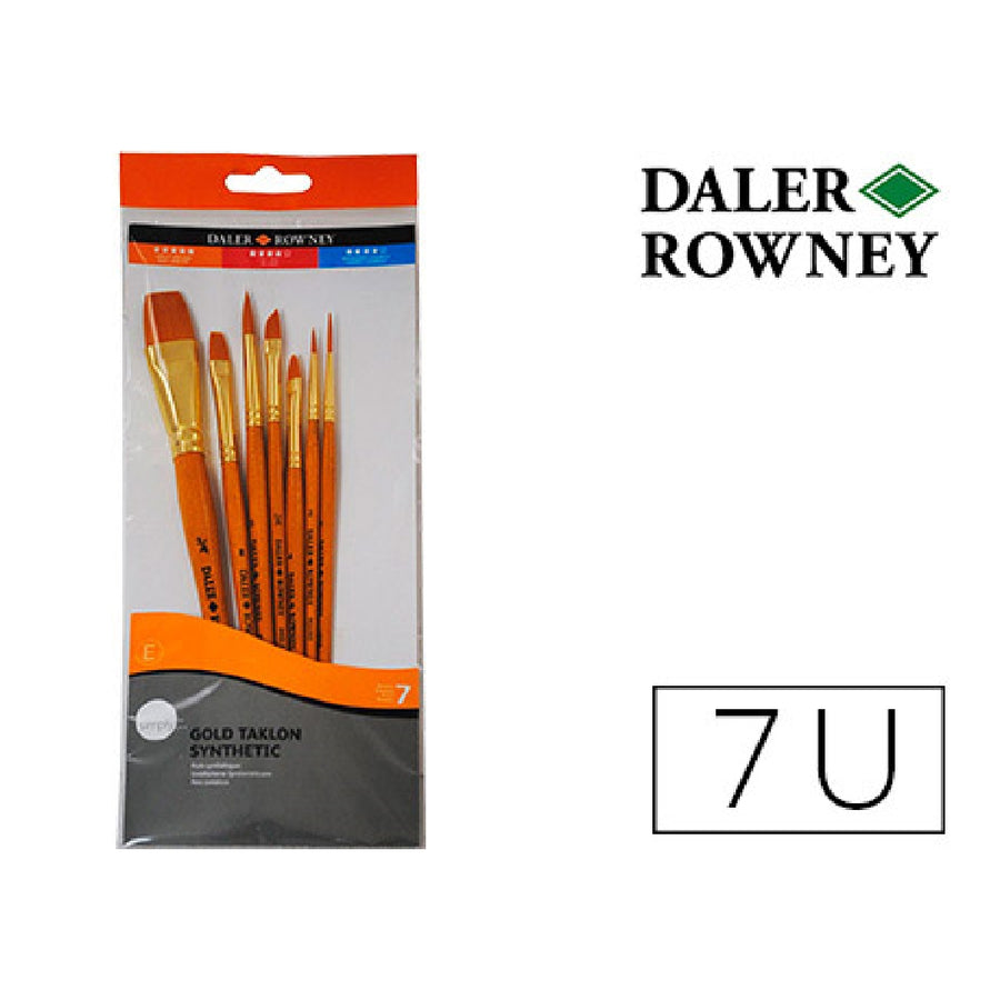 DALER ROWNEY - Pinceles Daler Rowney Simply Art Sintentico Mango Corto Dorado Blister de 7 Unidades