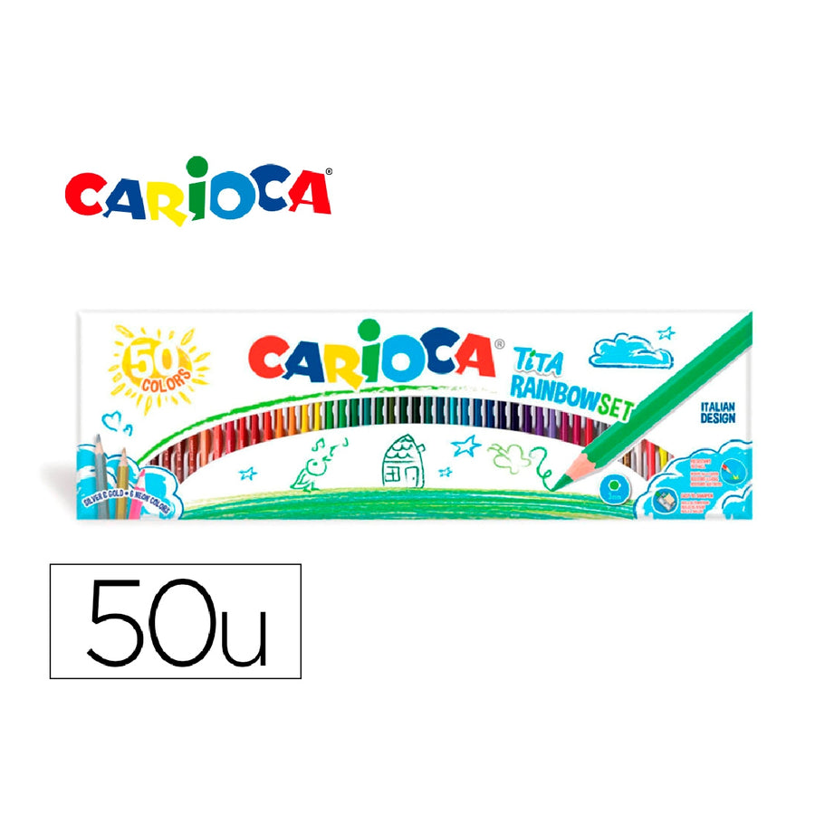 CARIOCA - Lapices de Colores Carioca Tita Caja de 50 Unidades Colores Surtidos