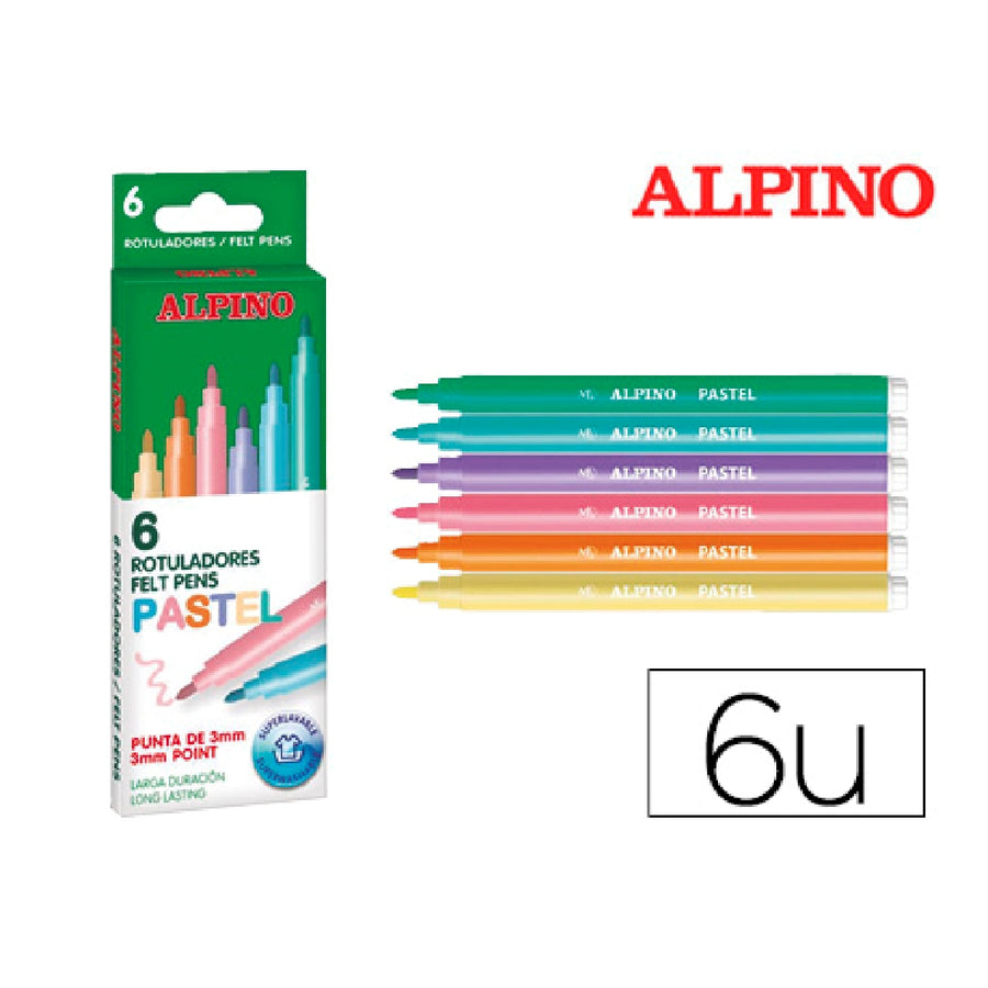 ALPINO - Rotulador Alpino Standard Pastel Caja de 6 Colores Surtidos
