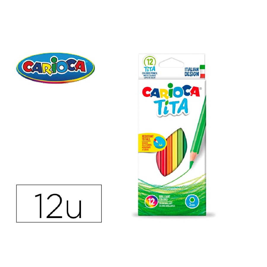 CARIOCA - Lapices de Colores Carioca Tita Hexagonal Caja de 12 Unidades Colores Surtidos
