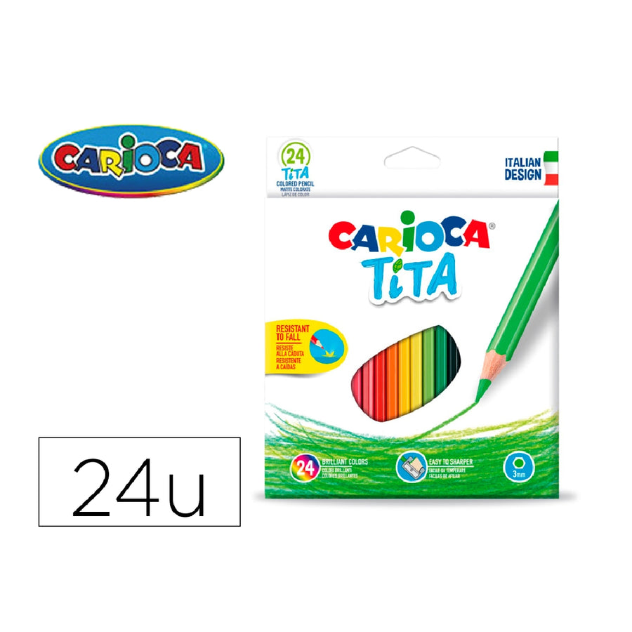 CARIOCA - Lapices de Colores Carioca Tita Hexagonal Caja de 24 Unidades Colores Surtidos