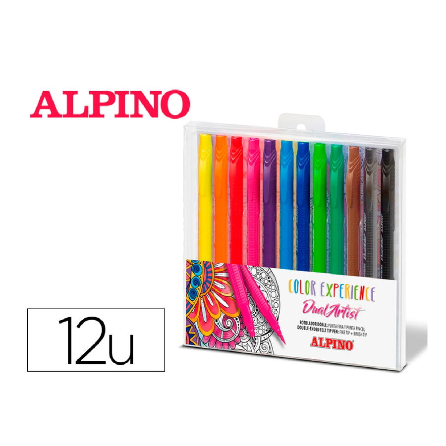 ALPINO - Rotulador Alpino Dual Artist Color Experience Estuche de 12 Unidades Colores Surtidos