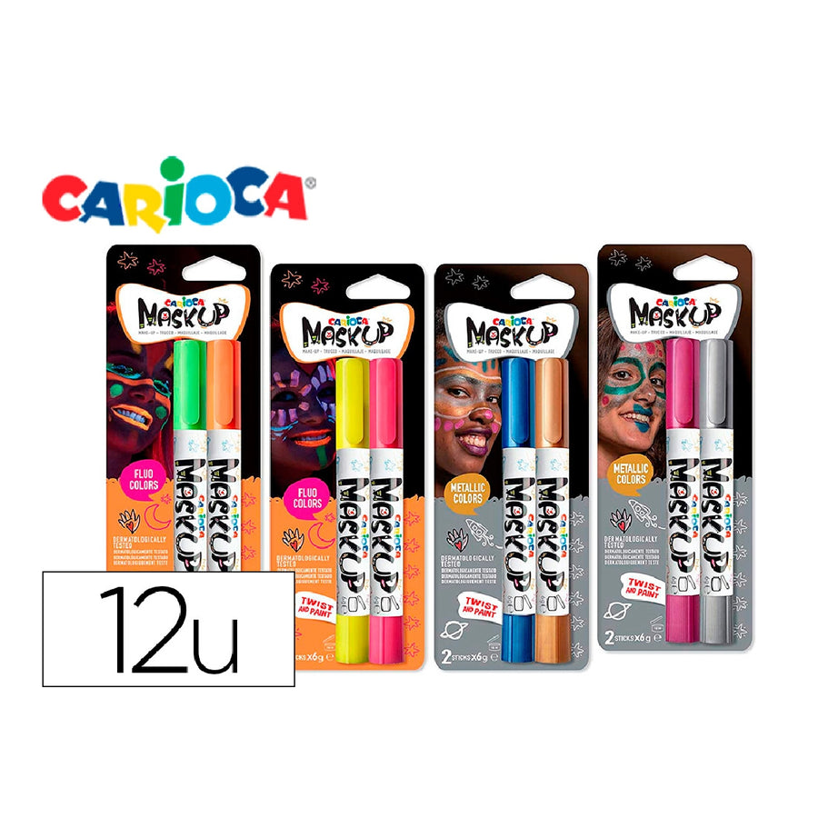 CARIOCA - Barra de Maquillaje Carioca Mask UP Neon / Metallic Expositor 12 Blister de 2 Barras Colores Surtidos