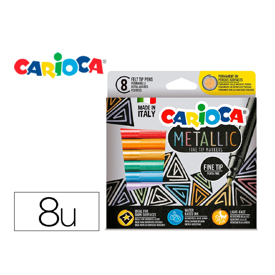 CARIOCA - Rotulador Carioca Metallic Punta Fina Caja de 8 Colores Surtidos